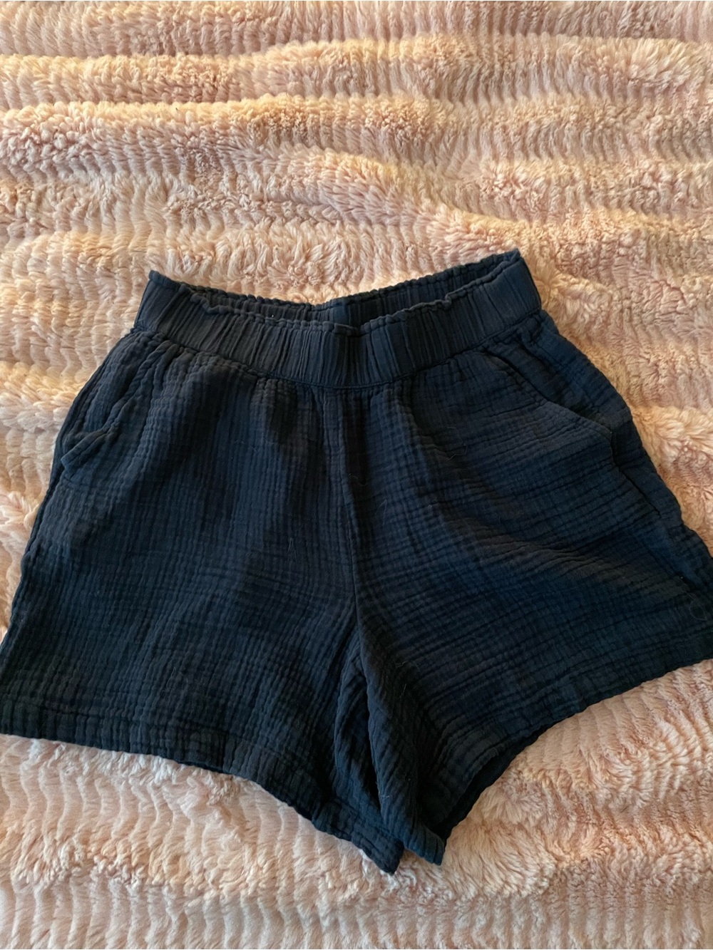 Talbots Navy Blue  High-Waist Smocked Elastic Shorts